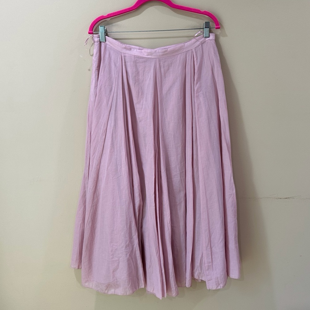 Zara ZW Collection Flared Cotton Midi Skirt Pink Pleated High Waist Flowy Large - Picture 3 of 8
